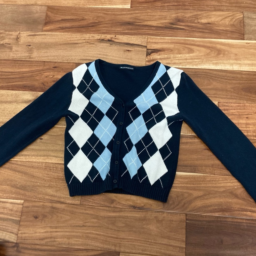Blue Brandy Melville Argyle Bernadette Sweater barley worn, cute, preppy